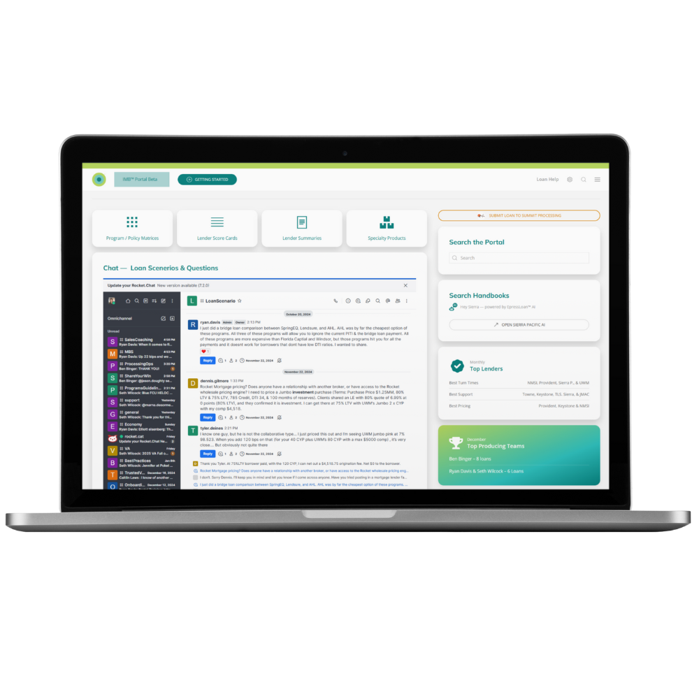 IMB platform displayed on a laptop and mobile device, supporting independent mortgage brokers.